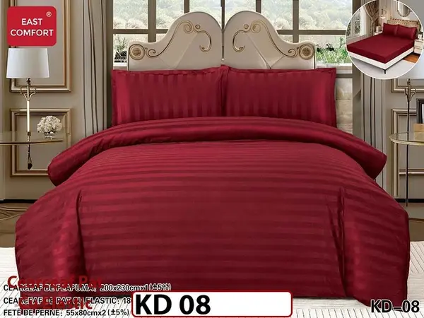 Lenjerie din damasc finet cu 4 piese, cearceaf cu elastic - KD 08