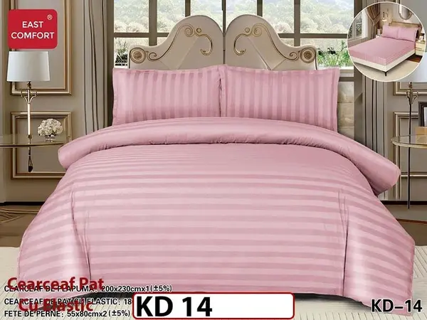 Lenjerie din damasc finet cu 4 piese, cearceaf cu elastic - KD 14