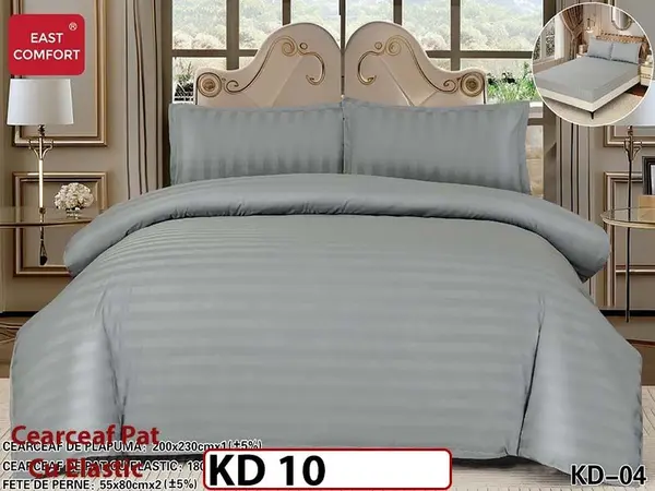 Lenjerie din damasc finet cu 4 piese, cearceaf cu elastic - KD 10