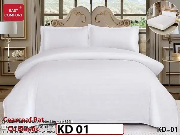 Lenjerie din damasc finet cu 4 piese, cearceaf cu elastic - KD 01
