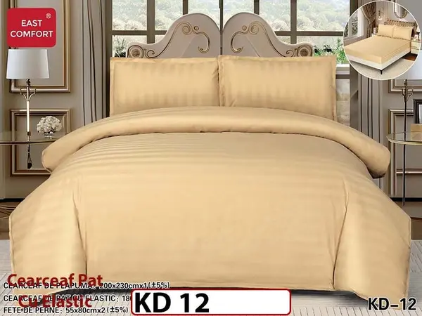 Lenjerie din damasc finet cu 4 piese, cearceaf cu elastic - KD 12