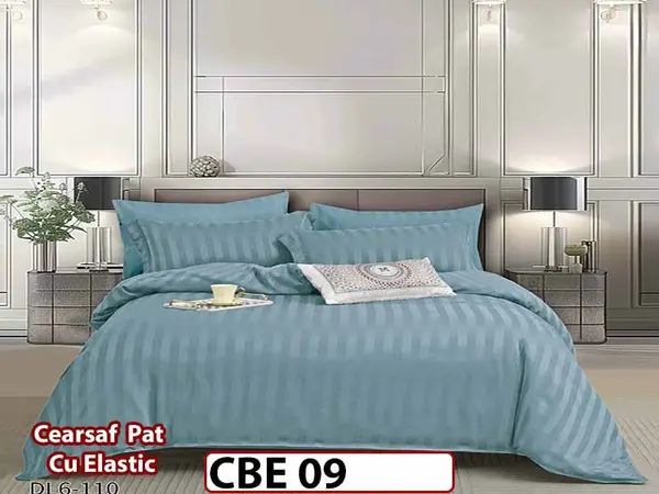 Lenjerie din damasc finet cu 6 piese, cearceaf cu elastic - CBE 09