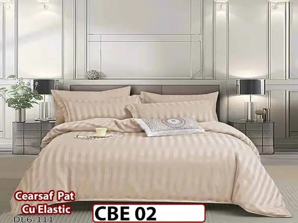 Lenjerie din damasc finet cu 6 piese, cearceaf cu elastic - CBE 02
