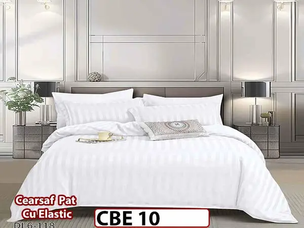Lenjerie din damasc finet cu 6 piese, cearceaf cu elastic - CBE 10