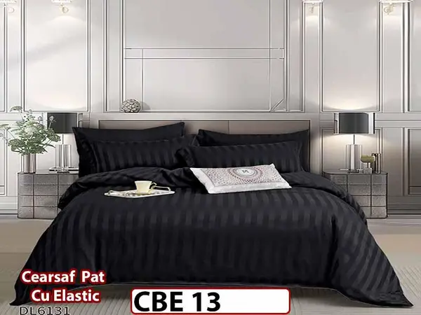 Lenjerie din damasc finet cu 6 piese, cearceaf cu elastic - CBE 13
