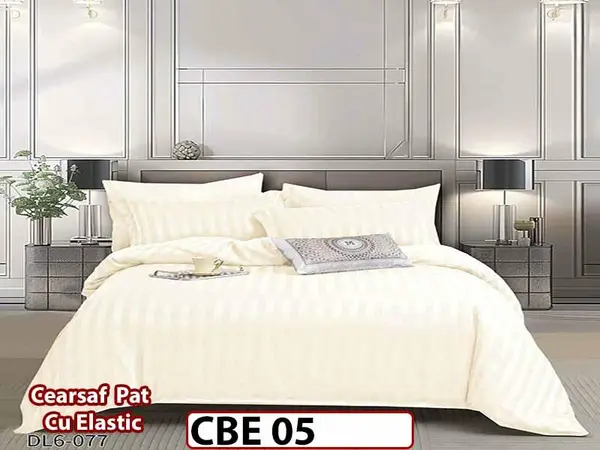 Lenjerie din damasc finet cu 6 piese, cearceaf cu elastic - CBE 05
