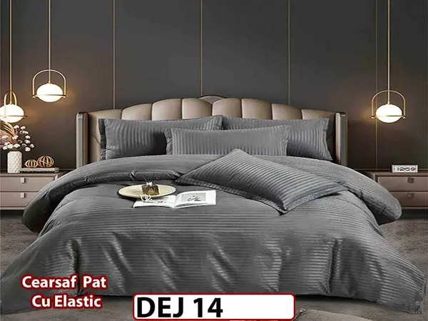 Lenjerie din damasc finet cu 6 piese, cearceaf cu elastic - DEJ14