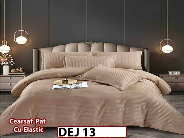 Lenjerie din damasc finet cu 6 piese, cearceaf cu elastic - DEJ13