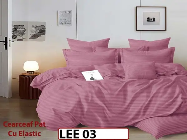 Lenjerie din damasc finet cu 6 piese, cearceaf cu elastic - LEE03