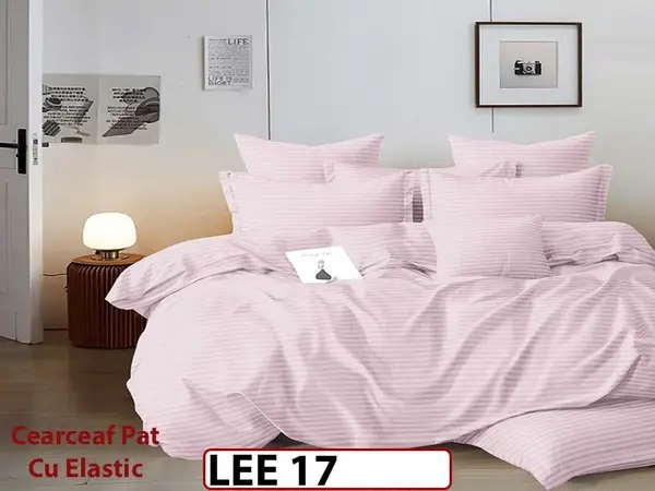 Lenjerie din damasc finet cu 6 piese, cearceaf cu elastic - LEE17