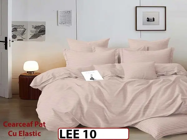 Lenjerie din damasc finet cu 6 piese, cearceaf cu elastic - LEE10