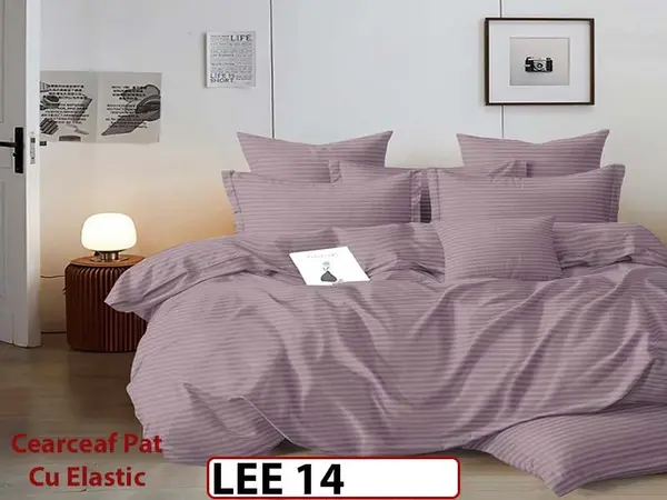 Lenjerie din damasc finet cu 6 piese, cearceaf cu elastic - LEE14