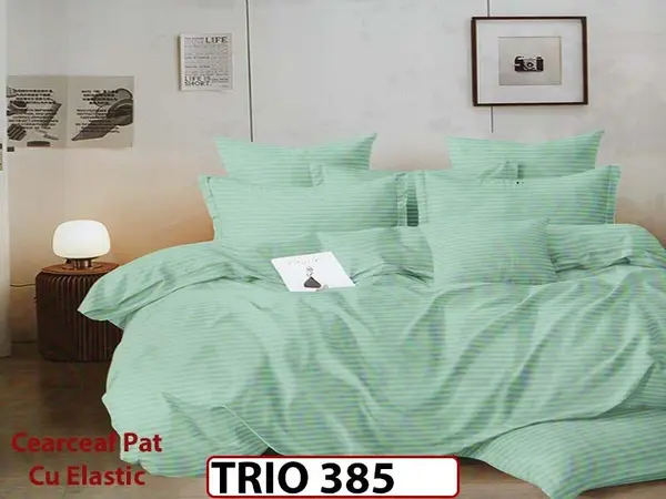 Lenjerie din damasc finetat 4 piese cearceaf cu elastic - TRIO385