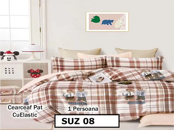 Lenjerie din finet 4 piese 1 Persoana Cearceaf cu Elastec - SUZ 08