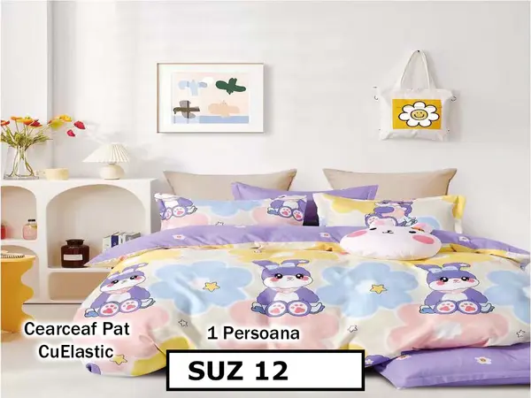 Lenjerie din finet 4 piese 1 Persoana Cearceaf cu Elastec - SUZ 12