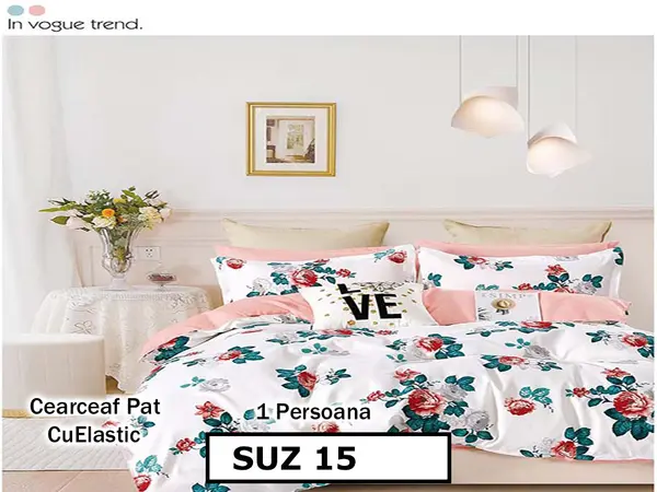 Lenjerie din finet 4 piese 1 Persoana Cearceaf cu Elastec - SUZ 15