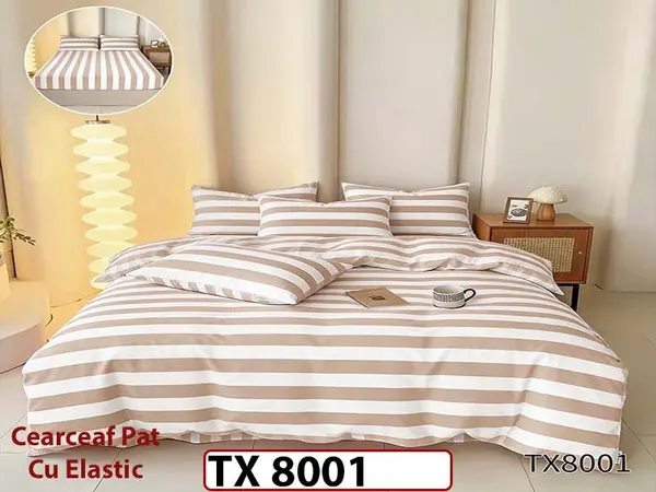 Lenjerie din finet 4 piese 1 Persoana Cearceaf cu Elastec - TX 8001