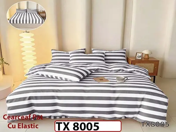 Lenjerie din finet 4 piese 1 Persoana Cearceaf cu Elastec - TX 8005