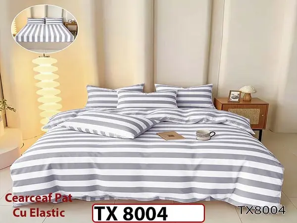 Lenjerie din finet 4 piese 1 Persoana Cearceaf cu Elastec - TX 8004