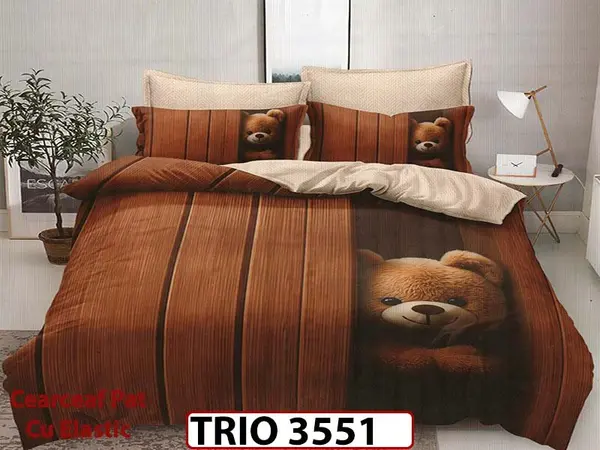 Lenjerie din finet 4 piese cearceaf cu elastic - TRIO 3551