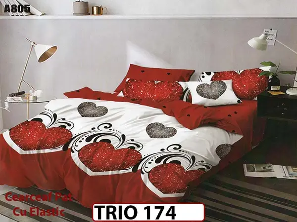 Lenjerie din finet 4 piese cearceaf cu elastic - TRIO174