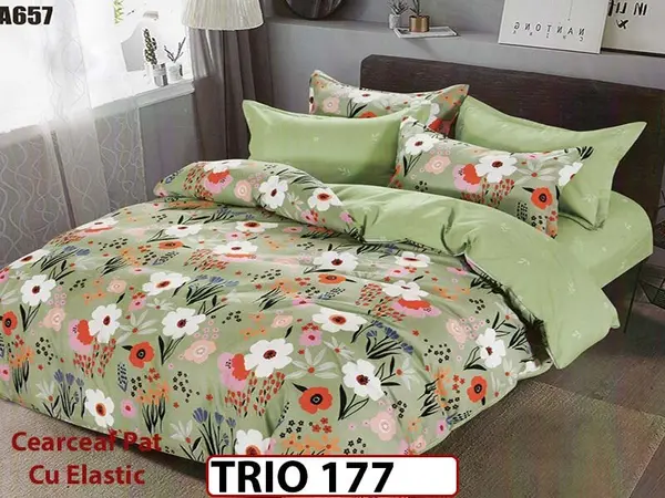 Lenjerie din finet 4 piese cearceaf cu elastic - TRIO177