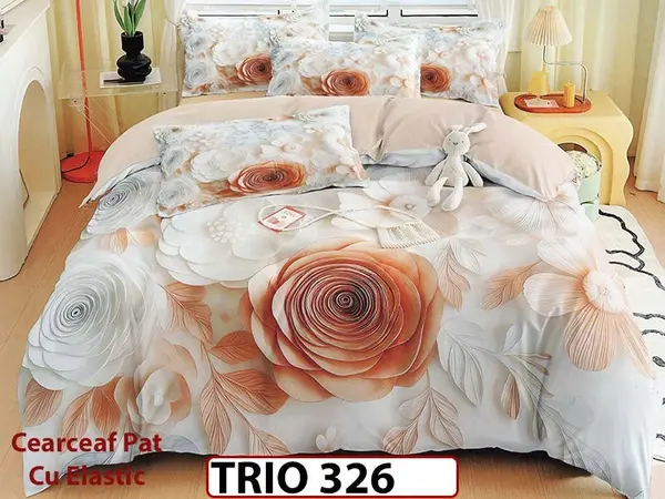 Lenjerie din finet 4 piese cearceaf cu elastic - TRIO326