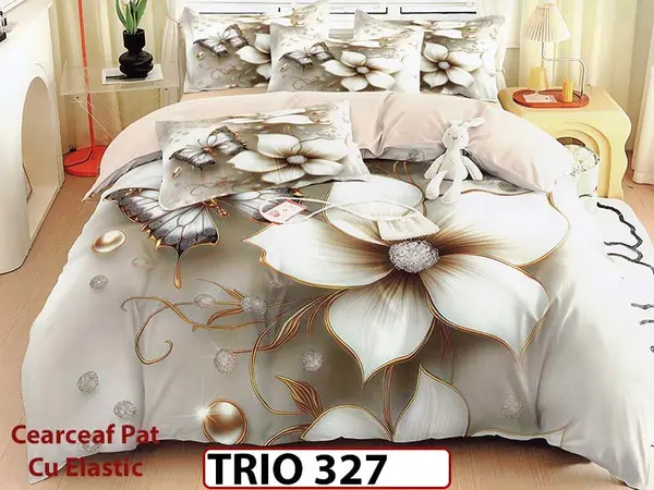 Lenjerie din finet 4 piese cearceaf cu elastic - TRIO327