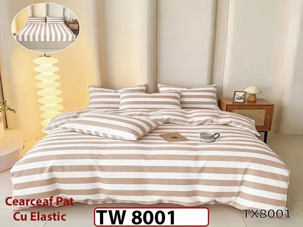 Lenjerie din finet 4 piese si cearceaf cu elastic - TW 8001