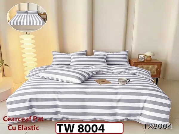 Lenjerie din finet 4 piese si cearceaf cu elastic - TW 8004