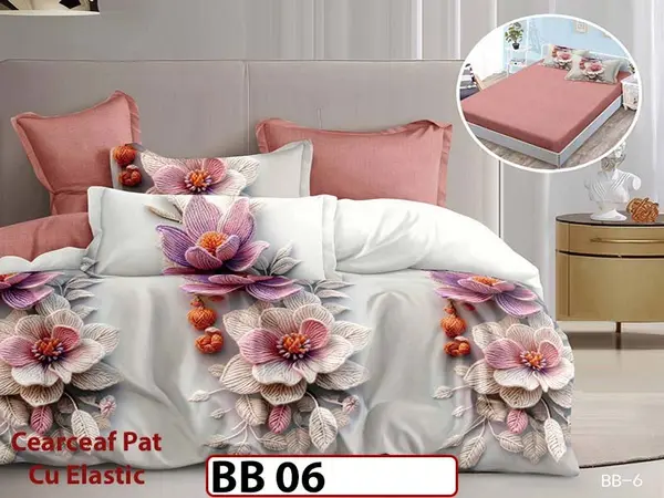 Lenjerie din finet 5D cu 6 piese si cearceaf cu elastic - BB 06