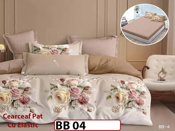 Lenjerie din finet 5D cu 6 piese si cearceaf cu elastic - BB 04