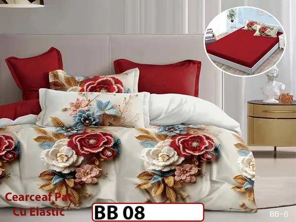 Lenjerie din finet 5D cu 6 piese si cearceaf cu elastic - BB 08