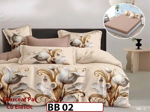 Lenjerie din finet 5D cu 6 piese si cearceaf cu elastic - BB 02