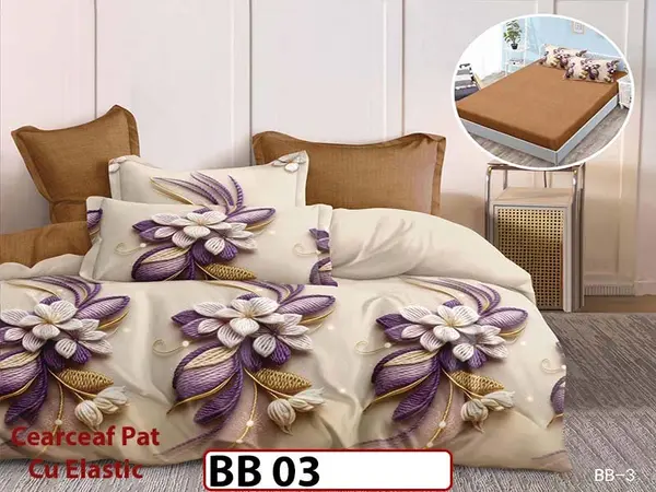 Lenjerie din finet 5D cu 6 piese si cearceaf cu elastic - BB 03