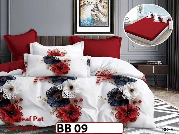 Lenjerie din finet 5D cu 6 piese si cearceaf cu elastic - BB 09