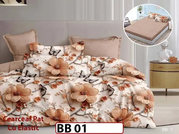 Lenjerie din finet 5D cu 6 piese si cearceaf cu elastic - BB 01