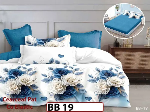 Lenjerie din finet 5D cu 6 piese si cearceaf cu elastic - BB 19