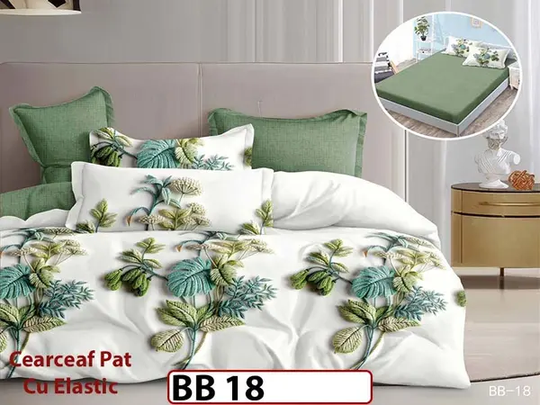 Lenjerie din finet 5D cu 6 piese si cearceaf cu elastic - BB 18