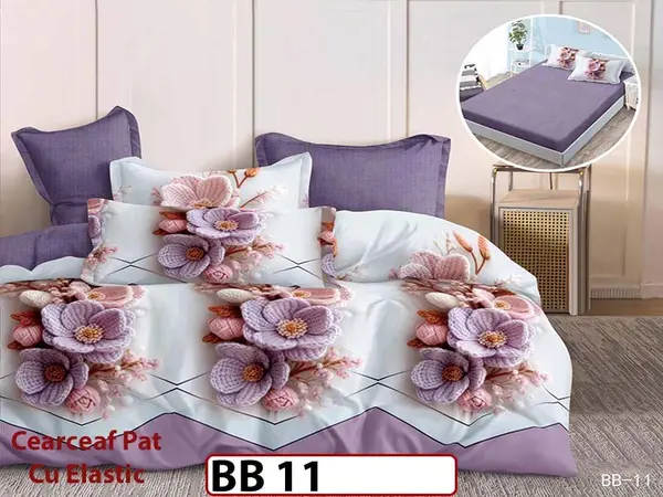 Lenjerie din finet 5D cu 6 piese si cearceaf cu elastic - BB 11