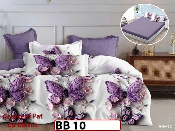 Lenjerie din finet 5D cu 6 piese si cearceaf cu elastic - BB 10