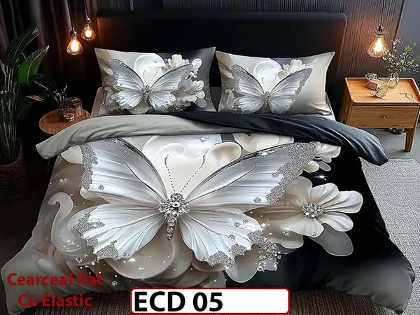 Lenjerie din finet 5D cu 6 piese si cearceaf cu elastic - ECD 05