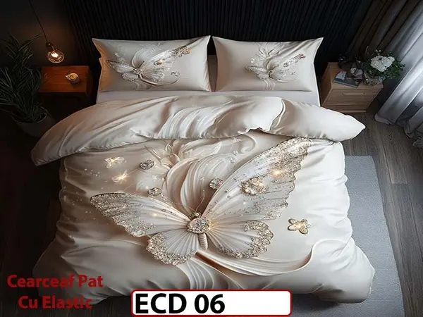 Lenjerie din finet 5D cu 6 piese si cearceaf cu elastic - ECD 06
