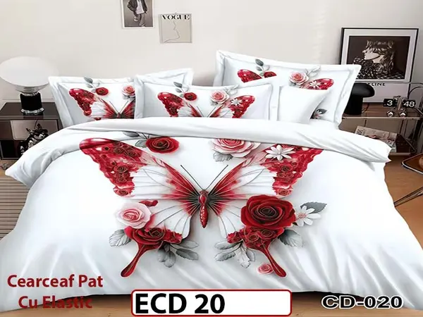 Lenjerie din finet 5D cu 6 piese si cearceaf cu elastic - ECD 20
