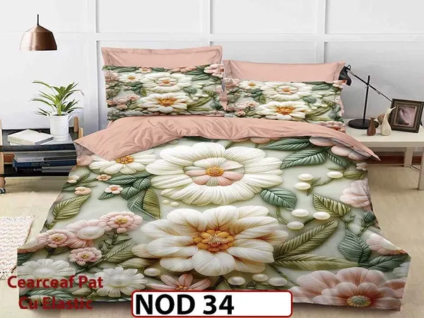 Lenjerie din finet 5D cu 6 piese si cearceaf cu elastic - NOD 34