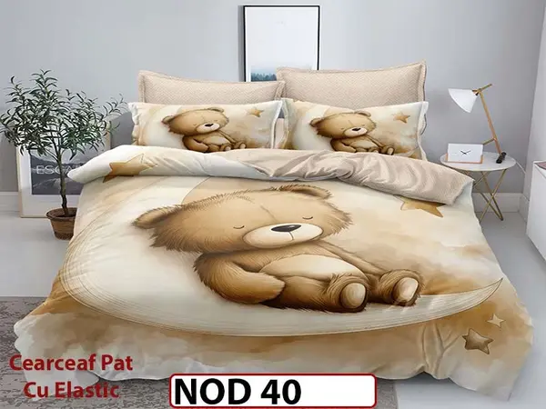 Lenjerie din finet 5D cu 6 piese si cearceaf cu elastic - NOD 40