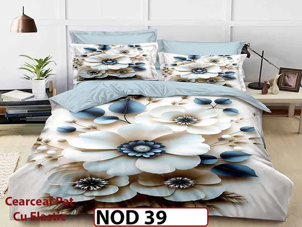Lenjerie din finet 5D cu 6 piese si cearceaf cu elastic - NOD 39