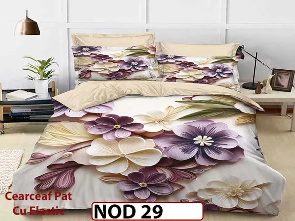 Lenjerie din finet 5D cu 6 piese si cearceaf cu elastic - NOD 29