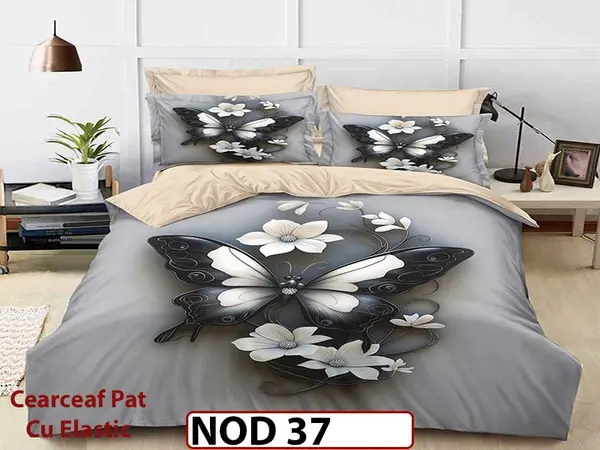 Lenjerie din finet 5D cu 6 piese si cearceaf cu elastic - NOD 37