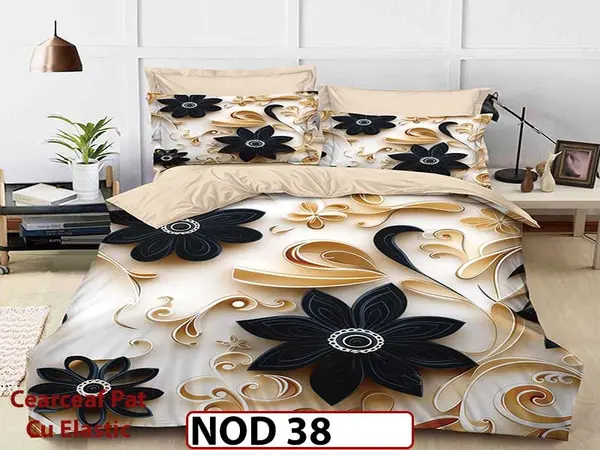 Lenjerie din finet 5D cu 6 piese si cearceaf cu elastic - NOD 38